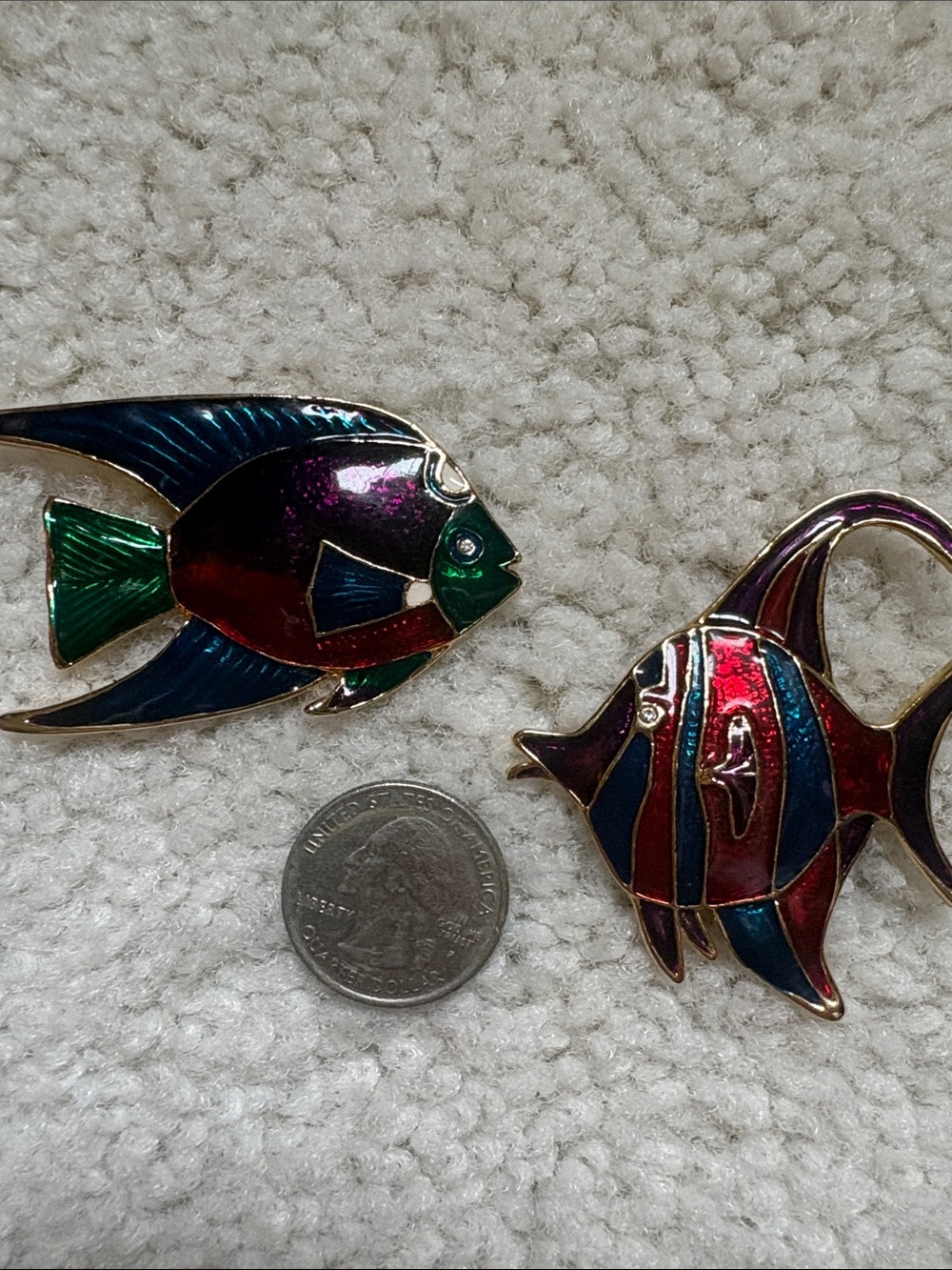 Two Vintage Enamel Angel Fish Pins Brooch